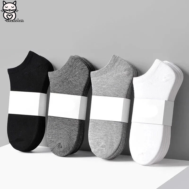 SHAN 5 Pairs/Lot Low Cut Men Socks Solid Color Black White Gray Breathable Cotton Sports Socks Male Short Socks Women Men