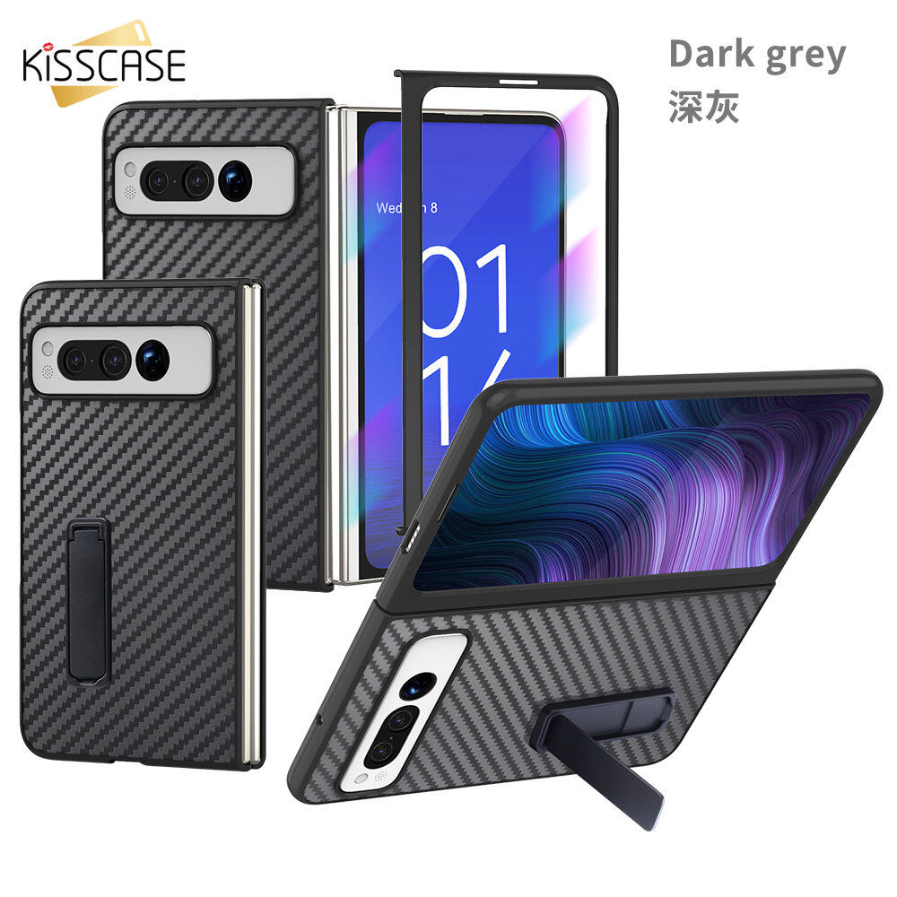 KISSCASE Luxury Carbon Fiber Invisible Stand Phone Case for Google Pixel Fold Case Folding Shockproof Protection Cover