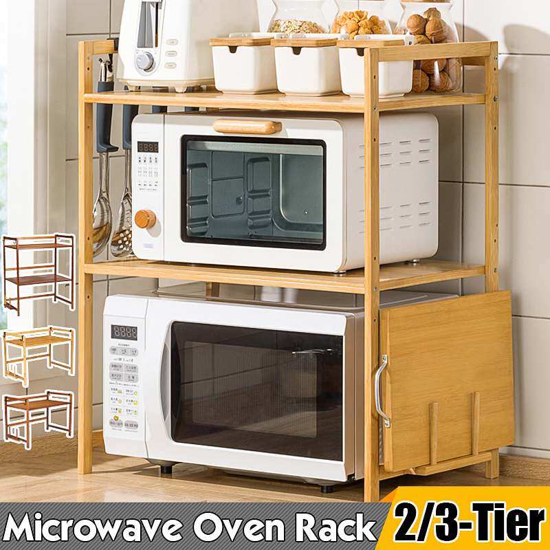 2/3 Tier Bamboo Microwave Shelf Height Adjustable Rack Kitchen Shelf Spice Organizer Kitchen Storage Rack Kitchenware Holder