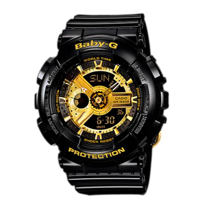 (2 Years Warranty) Original BABY G Womens Watch BA-110-1A BLACK GOLD Malaysia