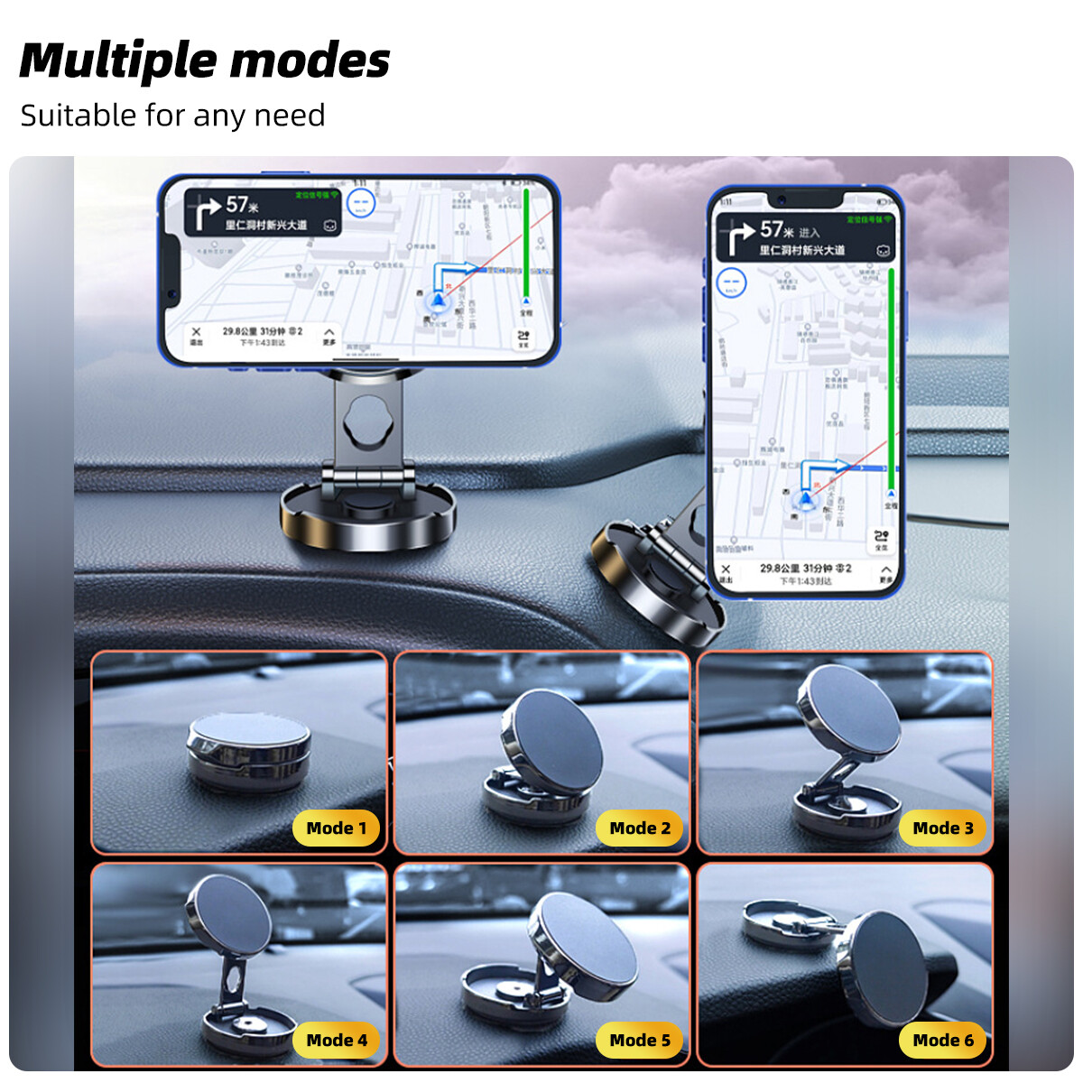 Fonken Vòng gấp bảng điều khiển xe hơi điều hướng GPS Khung giá đỡ cho điện thoại di động tự động xoay chủ đứng