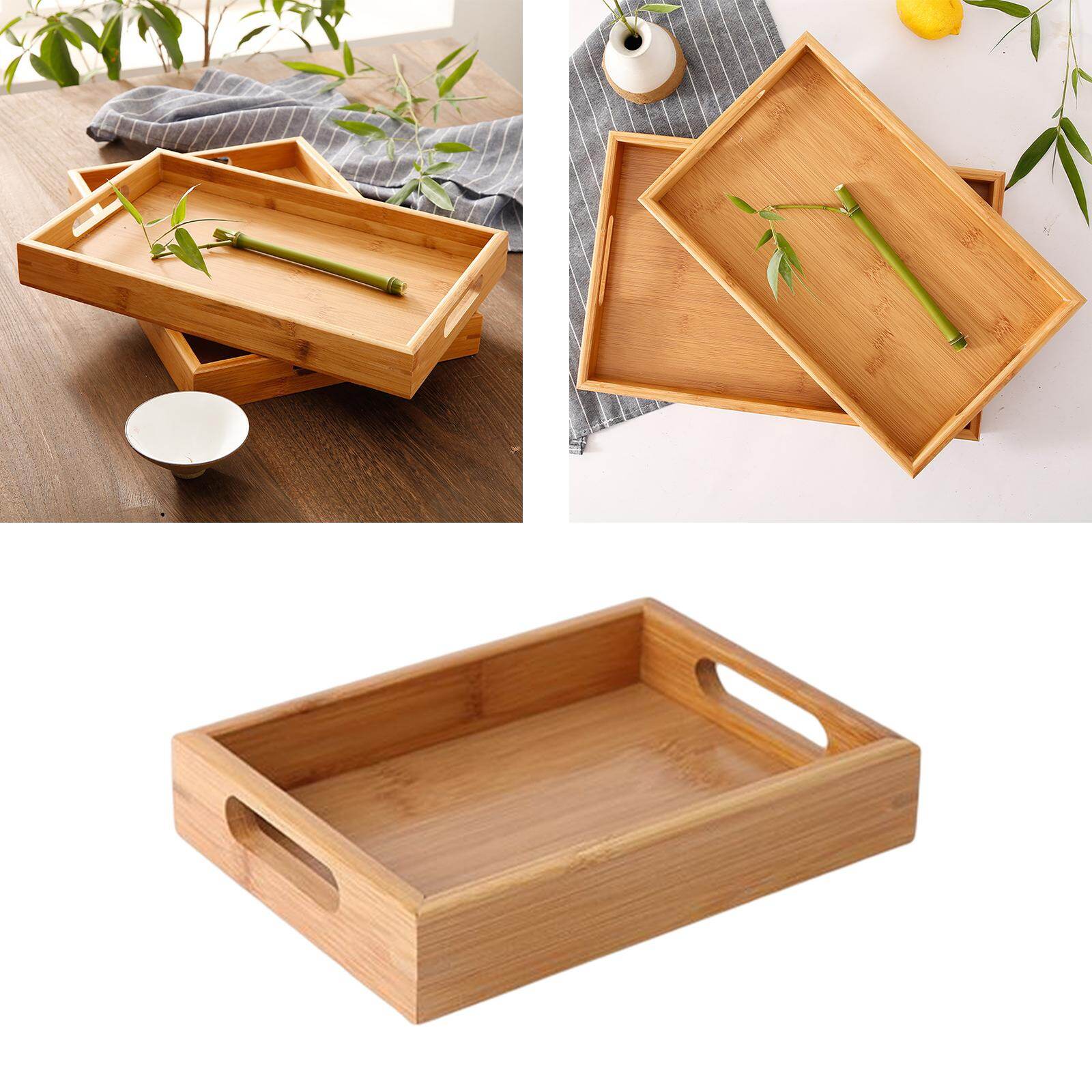 Blesiya Rustic Bamboo Serving Trays for Kitchen Coffee, Tea, Drinks Home Decor