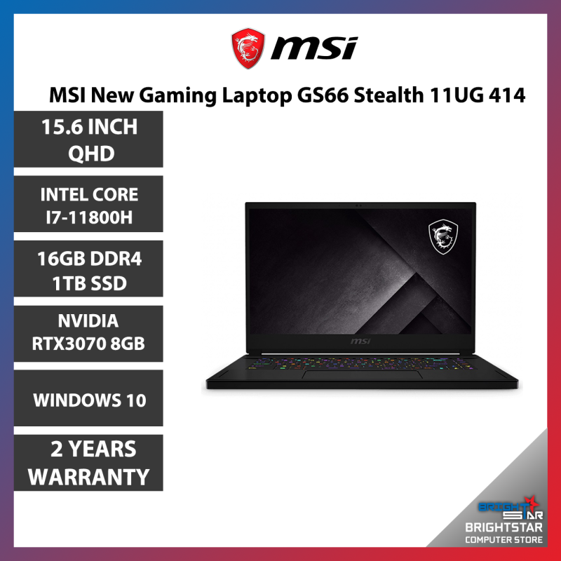 MSI New Gaming Laptop GS66 Stealth 11UG 414 (15.6 QHD IPS 165Hz / Intel i7 11800H / 16GB RAM / 1TB PCie SSD / RTX3070 8GB / Windows 10 / 2 Years Warranty) Malaysia
