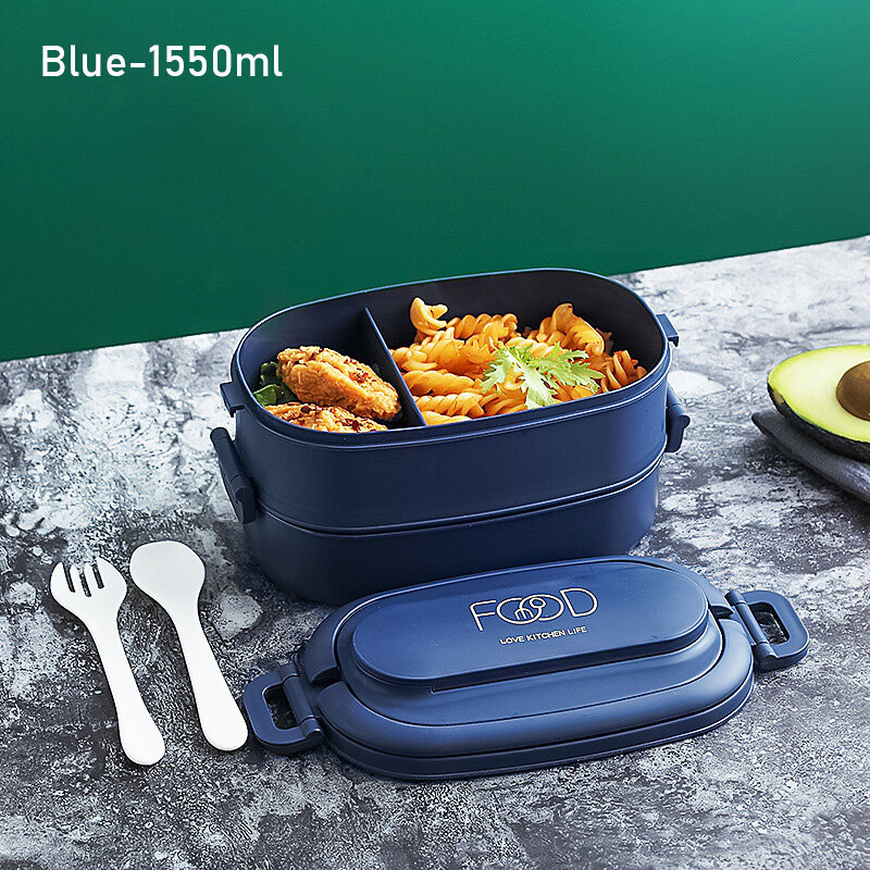 KS office worker lunch box with cutlery portable microwave heating student lunch box double-layer lunch box Japanese-style divider lunch box with cutlery