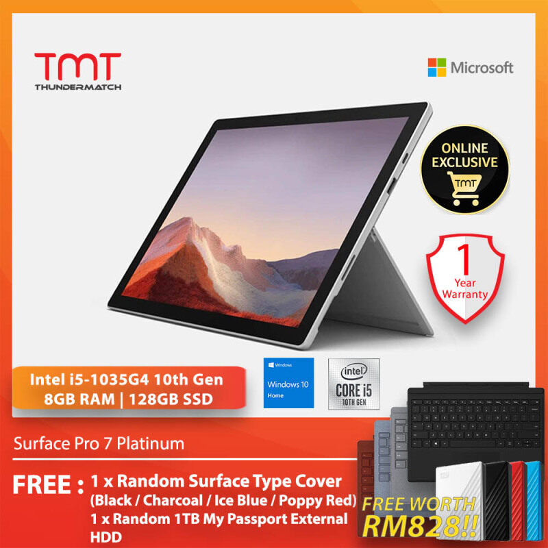 Microsoft Surface Pro 7 Platinum ( Intel Core i5-1035G4, 8GB Ram, 128GB SSD, 12.3 Touch, W10 ) ( VDV-00012 ) + FREE Type Cover and WD 1TB My Passport Malaysia