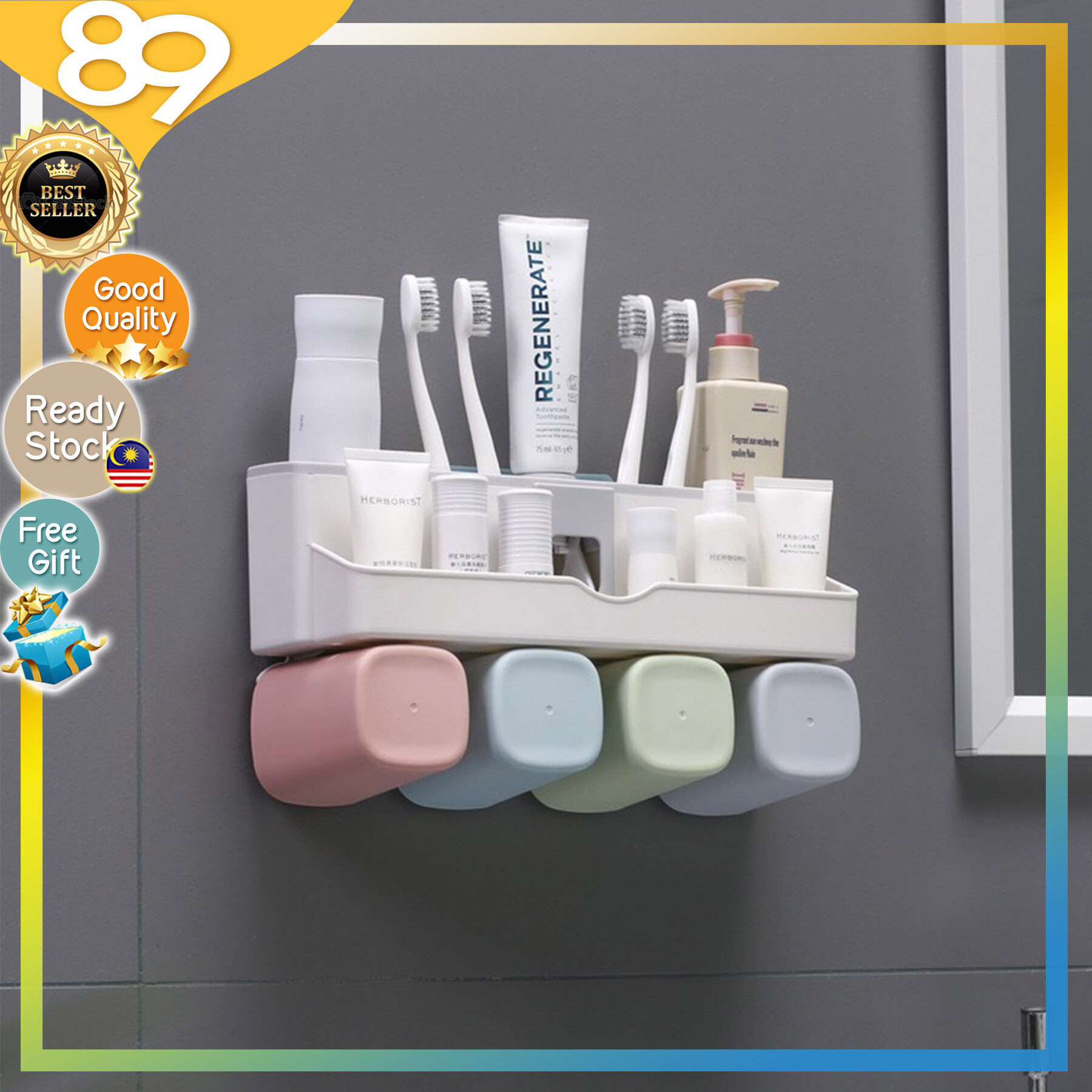 Ready Stock Creative Toothbrush Holder Multipurpose Set Stylish Design Bathroom Wall Hanging With Auto Squeezer Toothpaste Dispenser 03 Lazada Auto Squeezer Toothpaste Dispenser 03