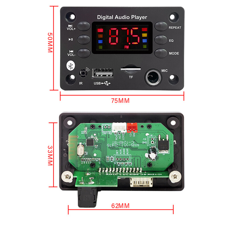 Bluetooth 5.0 Bảng Mạch Giải Mã MP3 DC 5V 12V Đầu phát âm thanh rảnh tay Micro xe hơi USB Radio FM hỗ trợ thẻ TF MP3 loa Máy nghe nhạc
