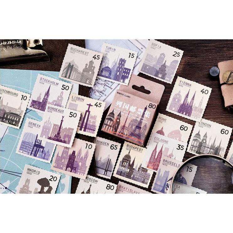 Bộ 45 Sticker Tem Thư Cổ Điển E55