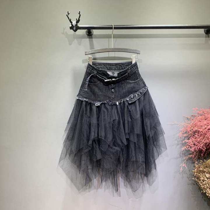 blue jean skirt with tulle