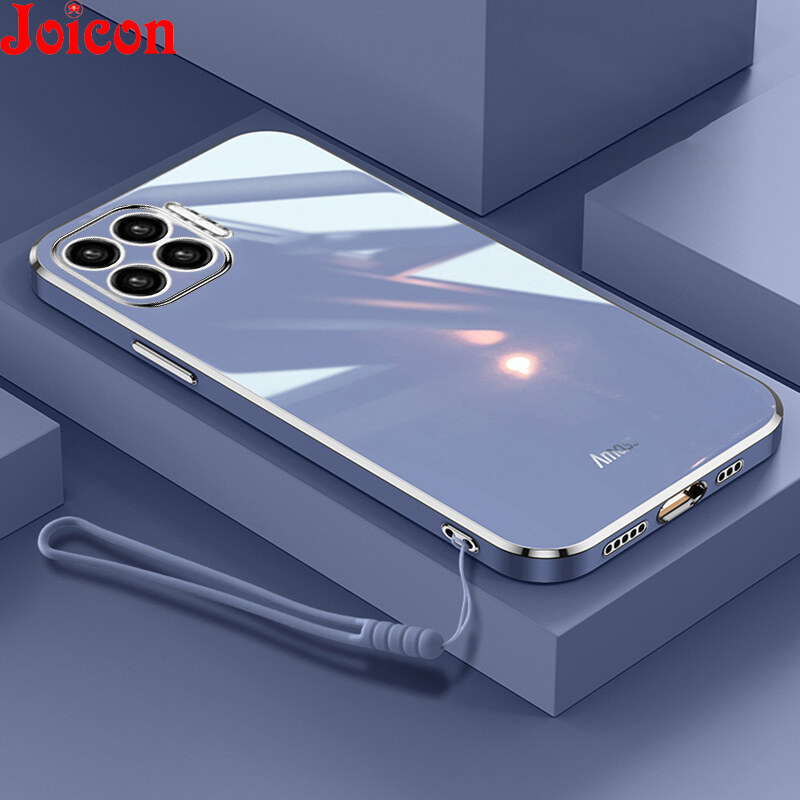 New Phone Case for OPPO A93 A94 A95 A96 A76 A60 A74 4G Casing Latest Luxury Electroplating Straight Edge Soft Phone Cover Camera Protection Shockproof Back Cover with Liquid Silicone Hand Strap Chain