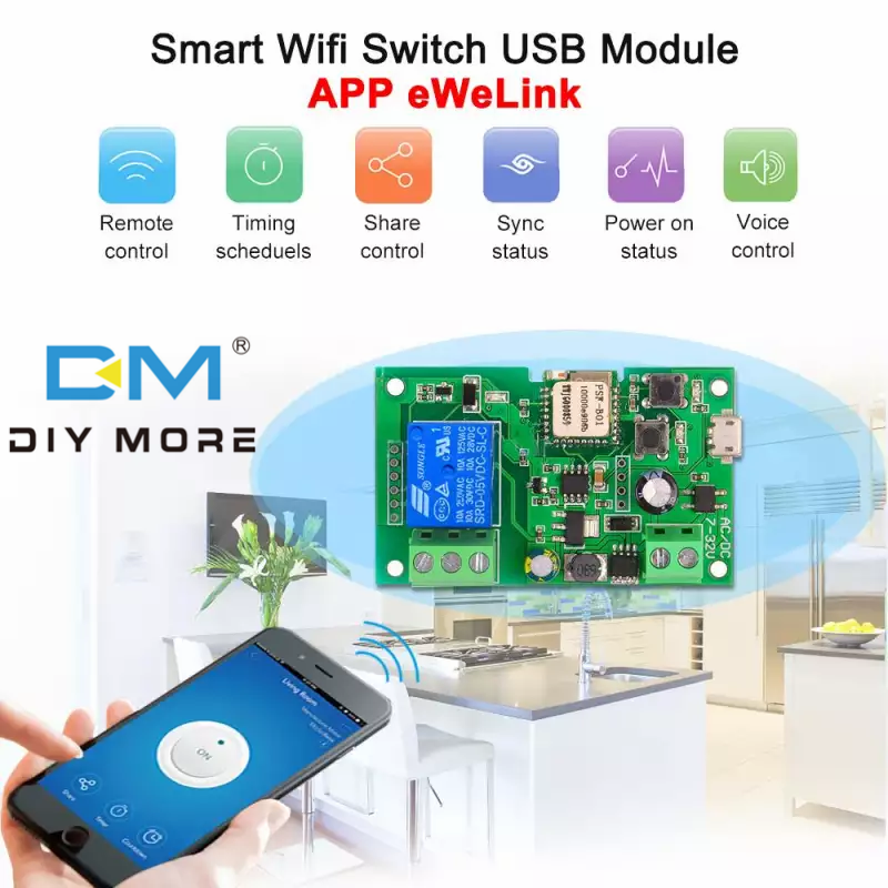 DC5V 12V 24V 32V WiFi Switch Wireless Relay Module Single-way Inching/Self-Locking Timing Remote Switch for Android/IOS APP Remote Control Compatible with Amazon Alexa Google Home