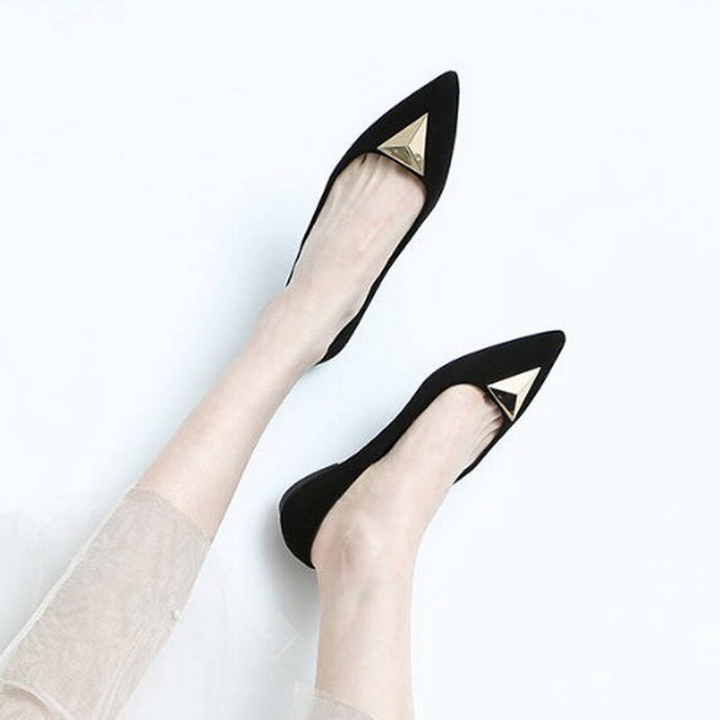 Newland Women's Elegant Flat Shoes Pointed Shallow Mouth Single Shoes 2023 Suede Black Wild Large Size Flat Shoes Fairy Shoes
