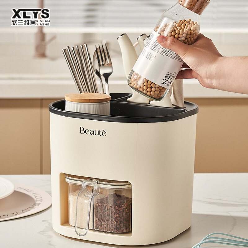 Multi-functional kitchen storage rack, chopstick barrel, spice box, seasoning jar, kitchen large capacity rotating knife holder