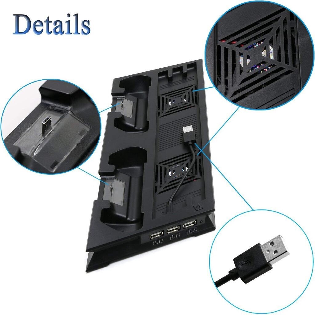 PS4 Pro Console Vertical Stand 2 Controller Charger Charging Dock 2 Cooling Fan for Playstation 4 Cooler PS 4 Accessory
