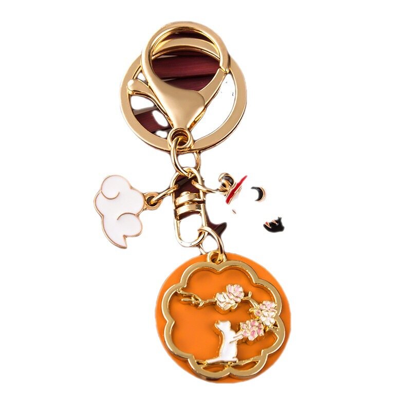 Metal Keychain with Cute Bunny and Flower Pattern