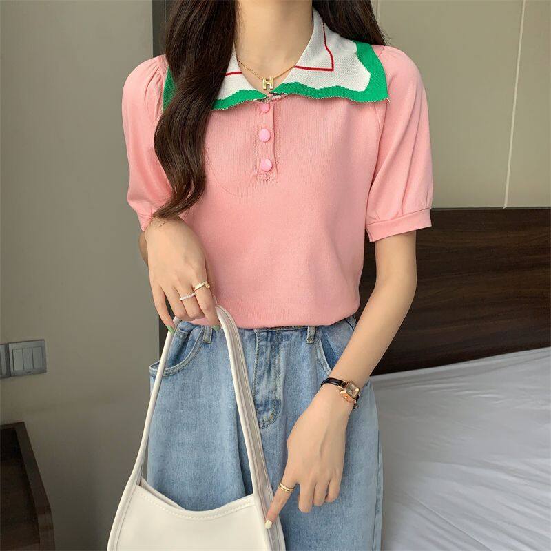 Knit Short Sleeve T-shirt Women's Summer Top