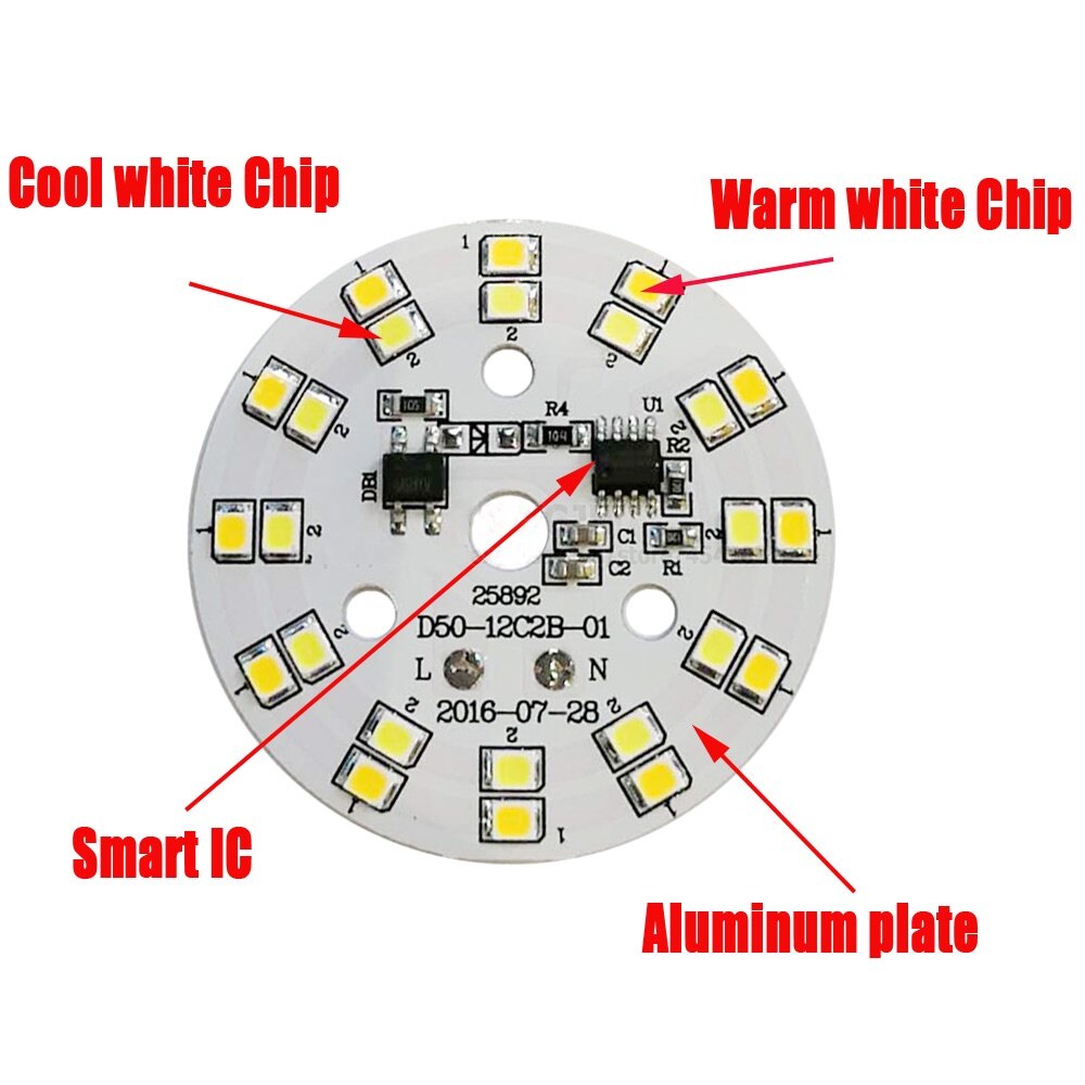 Hai màu Driverless AC220V-240V ba màu LED PCB với tích hợp IC nguồn ánh sáng ba màu sắc cho 5W 7W 9W bóng đèn cho Downlight Trần thay thế với 30cm dây