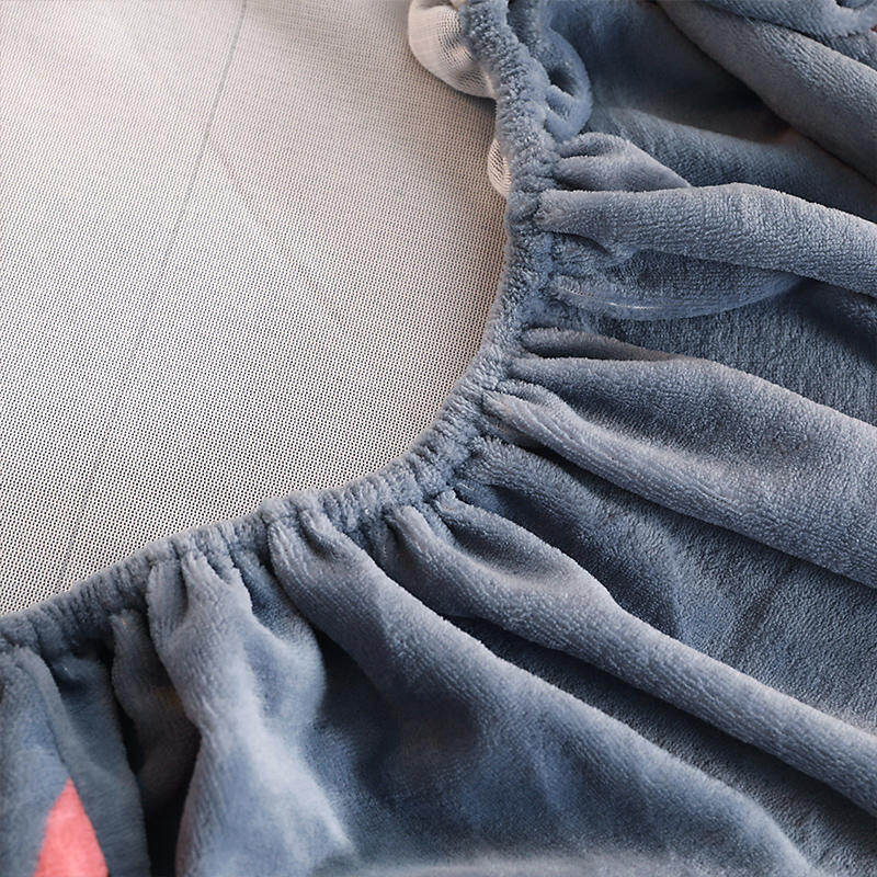 【JJT】Bed Cover With Elastic Bed Sheet Queen Size Gray Color Flannel Fitted Sheets Four Corners With Elastic Band