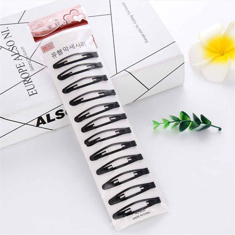 [Trendycollector]12pcs/set Women's Black Simple Hairpin Clip Bangs Snap Button Hairpin Metal Hairpin A15