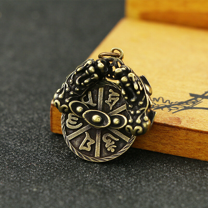 Pi Xiu Brass Keychain Pendant Pure Copper Retro Pendant Ingot Six-character Truth Tag Brass Car Keychain Pendant