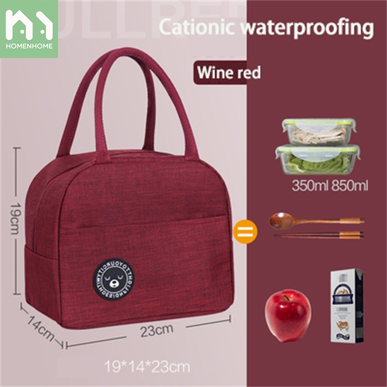 Homenhome Thermal Lunchbag Handbag with Handles Heat Preservation Aluminum Foil Canvas Bag for Officer