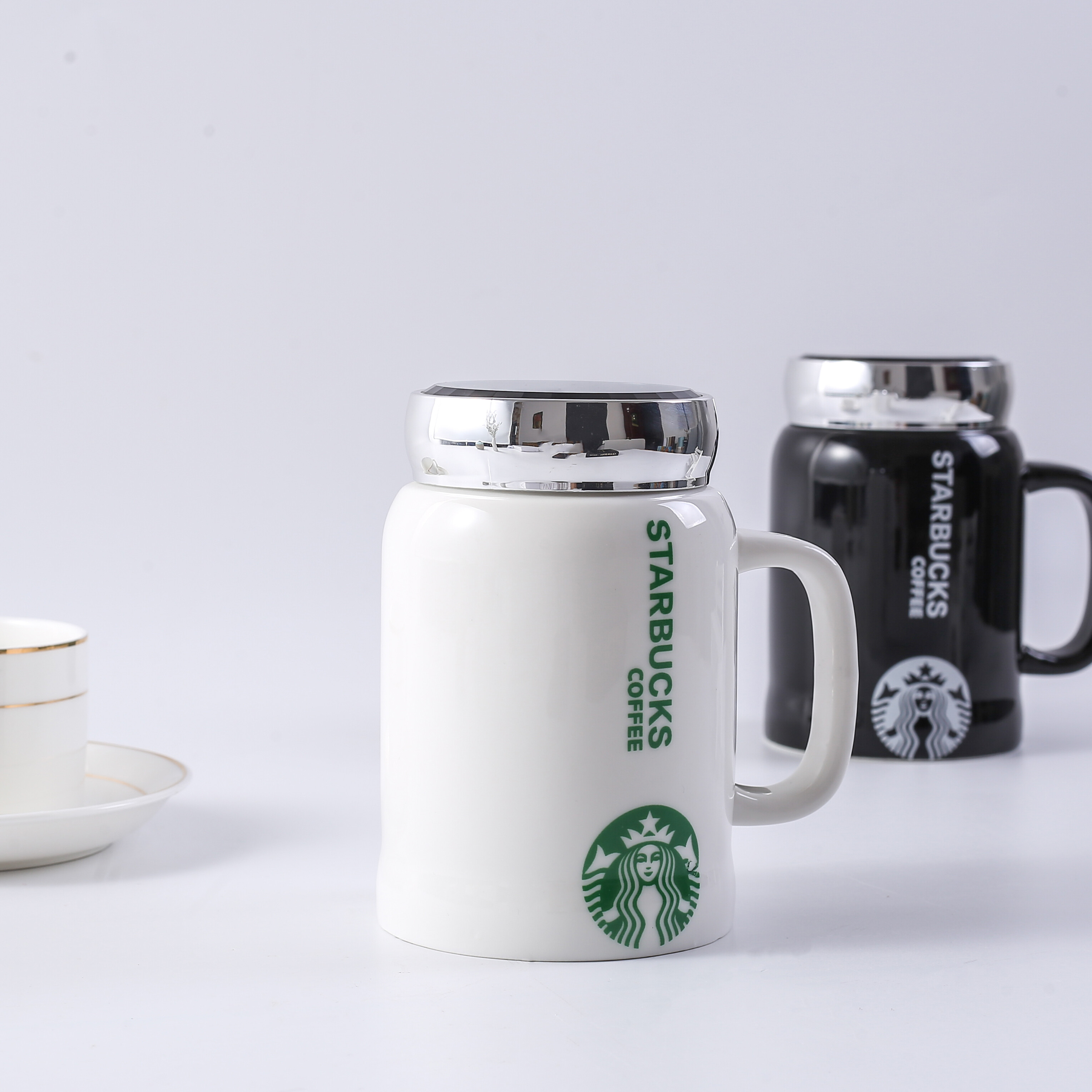Cốc Gốm Starbuck Có Tay Cầm Nắp Cốc Cà Phê Uống Có Thìa