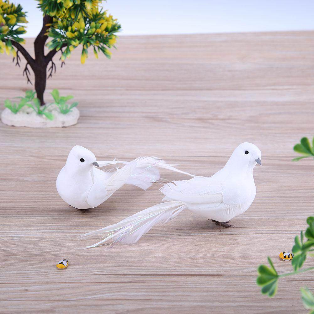 2pcs White Feather Artificial Foam Doves Lover Peace Doves Bird Home Decor
