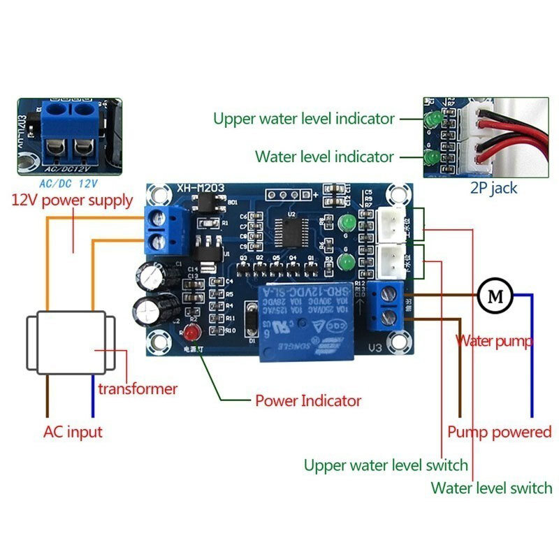 Bộ Điều Khiển Mực Nước Tự Động XH-M203 Công Tắc Cảm Biến Mực Nước Bộ Điều Khiển Bơm