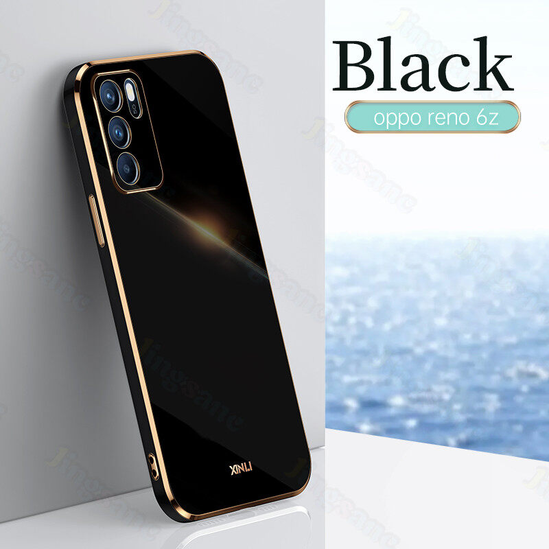 Jingsanc For OPPO Reno 6Z 5G Phone Case Luxury Soft Silicone TPU Electroplating Straight Square Edge Casing Shockproof Simple Candy Color All-inclusive lens Back Cover For OPPO Reno6 Z 5G