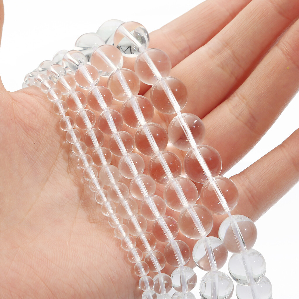 4/6/8/10/12mm Natural Stone Beads White Crystal/Clear Quartz Loose Round Beads for Jewelry Making DIY Bracelet Necklace Earring Jewelry Accessories About 15''（38cm）