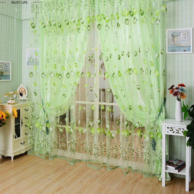 Hoa Tulip Sợi Sheer Window Rèm Hạt Cửa Khăn Quàng Cho Phòng Ngủ