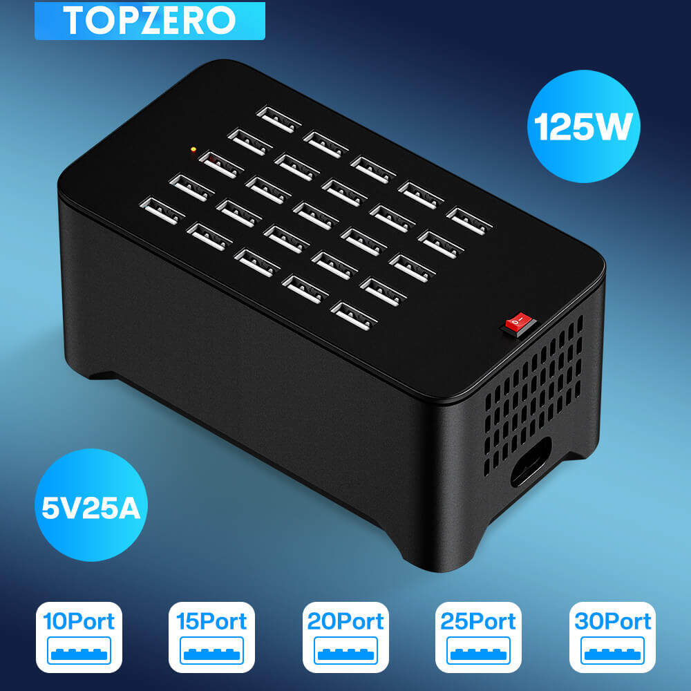 TOPZERO Bộ Sạc USB Đa Cổng 125W 10/15/20/25 Cho Bộ Chuyển Đổi Hub Sạc iPhone Ổ Cắm Trạm Sạc Điện Thoại Máy Tính Bảng Cho Xiaomi Huawei Samsung OPPO