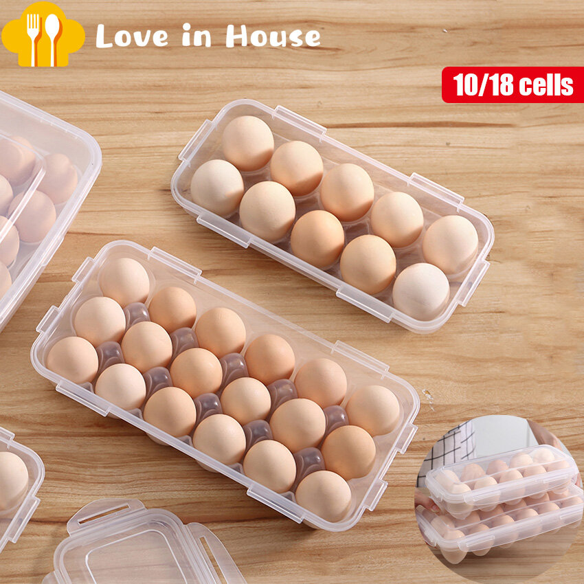 1Pc Fridge Egg Holder Stackable Egg Storage Box Coverd Egg Tray Egg Organizer Container Bins With Lid For Refrigerator Kitchen Cabinet Portable Egg Case (Transparent)