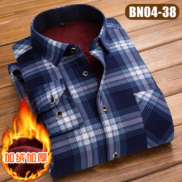 Men's Winter Long Sleeve Plaid Flannel Fur Lined Thick Work Shirts fleece warm long sleeve shirt for men dress shirts