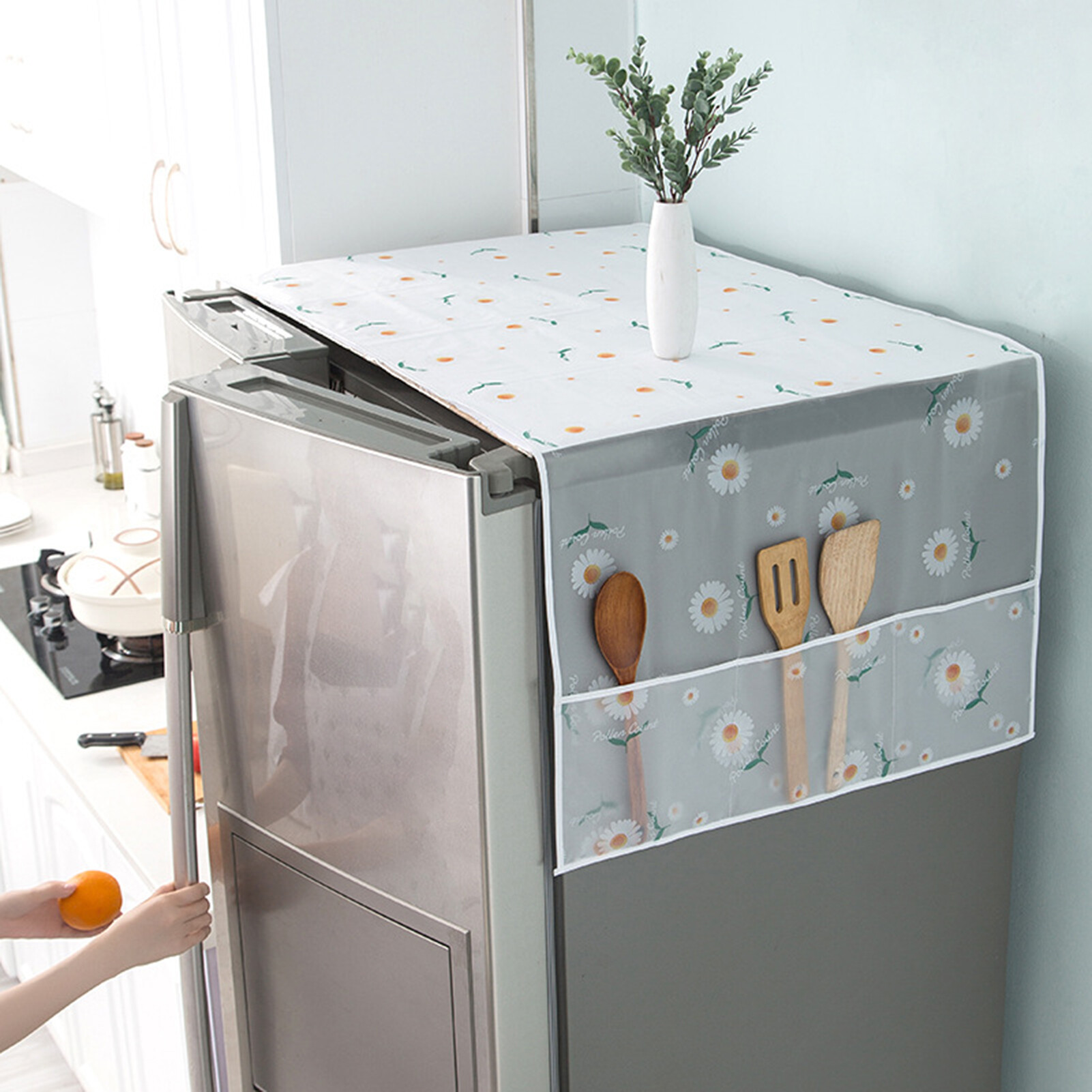 POCO Creative Refrigerator Dust Cover High Density Waterproof Fine Workmanship Feather Printing Fridge Dust Cover for Fridge Refrigerator Top Cover