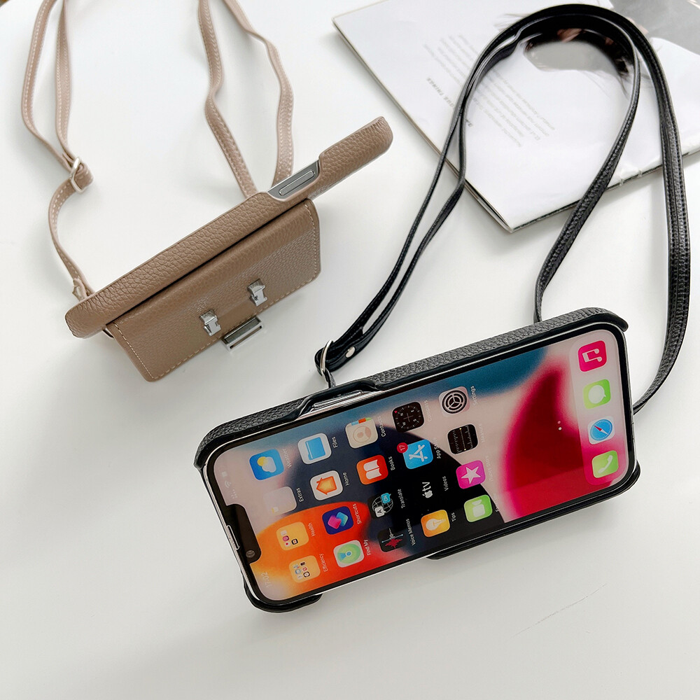Ví đồ đựng thẻ bằng da Vỏ điện thoại phần cứng bao cho Iphone 17 Pro Max Air 16 Pro Max 15 Pro 14 Pro 13 Pro Max iPhone 11 PRO iPhone 12 Pro 13 Mini XR XS Max x 8 7 Plus SE 2022 trường hợp Silicone mềm mại cao cấp dây buộc ốp dây đeo dạng xích đeo chéo