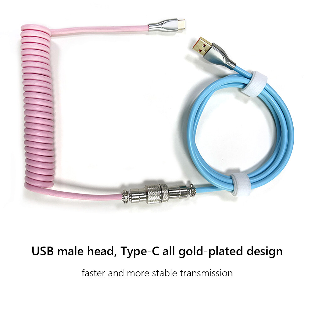Mechanical Keyboard Aviator Cable Coiled Type-C USB Aviation Connector Spring Wire Desktop Computer Decoration Charging Cord Kit Accessory