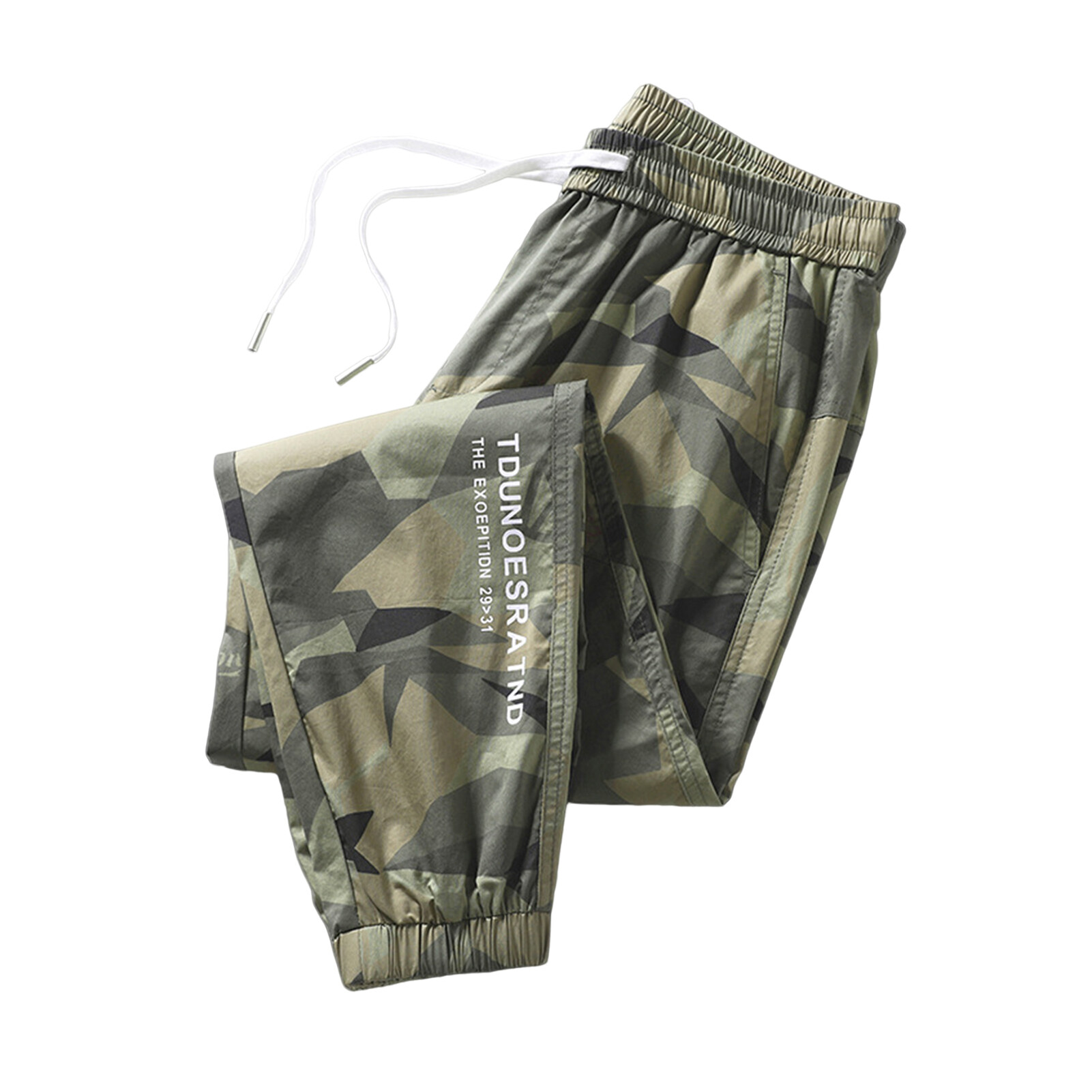 Cherise Mid-rise Elastic Waistband Drawstring Pockets Men Pants Camouflage Print Jogger Cargo Trousers Trendy Sports Pants