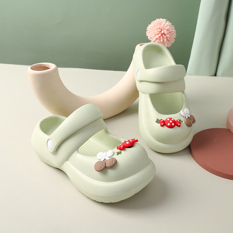LS Children's Cartoon Hole Shoes Princess Mary Jane Slippers Girls Breathable Home Indoor and Outdoor Girls Sandals and Slippers