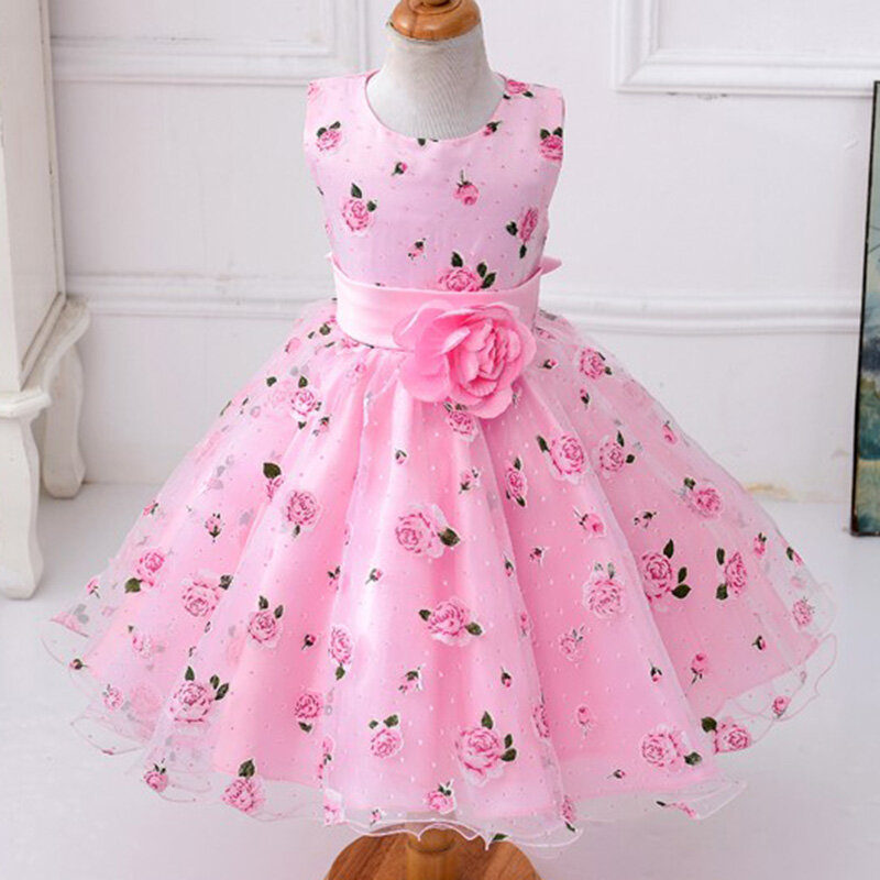 MQATZ Floral Girls Dress Wedding Evening Dress Girl Lace Print Floral Princess Dress Birthday 3-10 Years L619