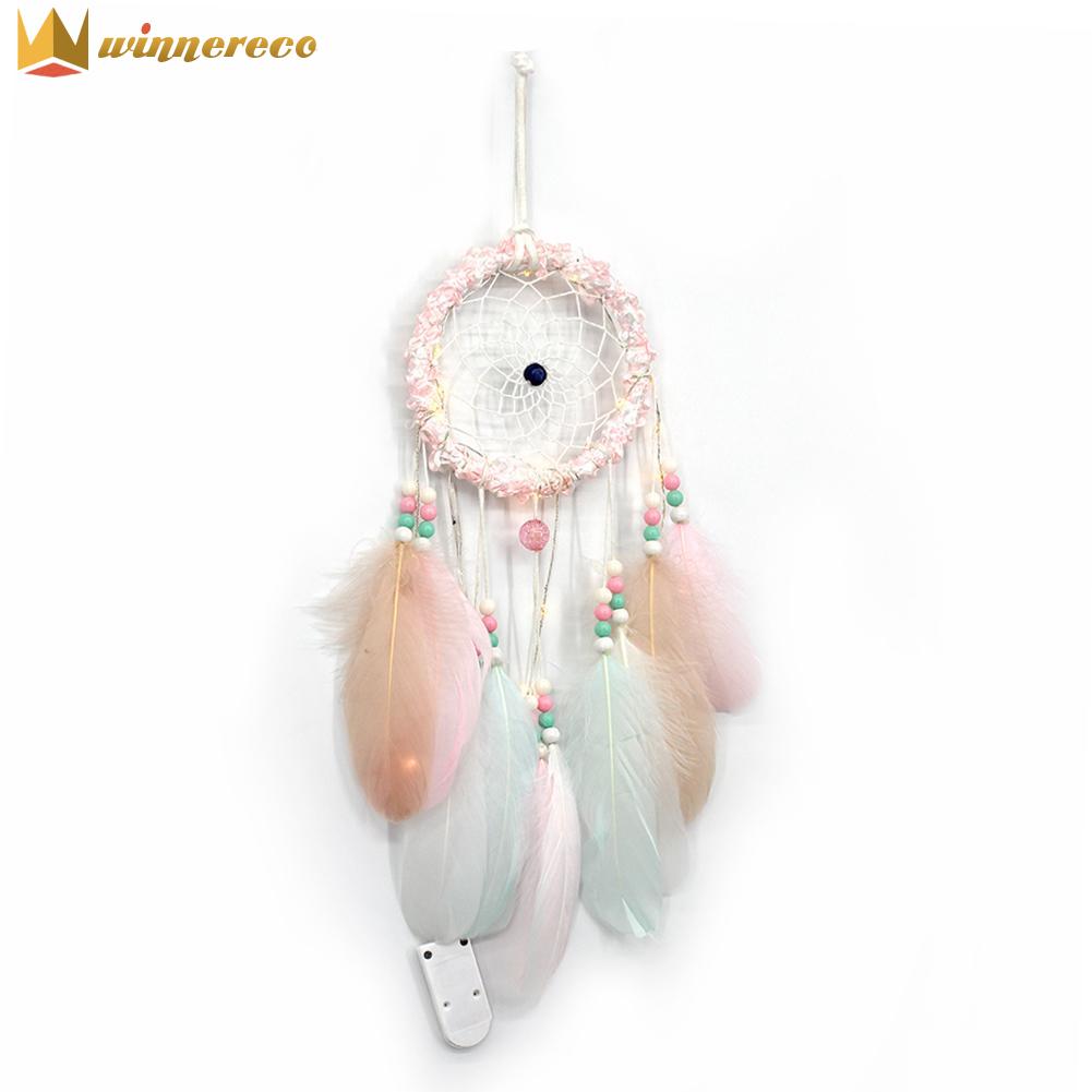 Romantic Feathers Beads Light Dream Catcher Bedroom Hanging Pendant Decor