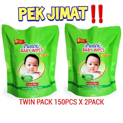 SET JIMAT!! PUREEN Baby Wipes REFILL TWIN PACK(150's + 150's) Paraben Free- SHIP EVERDAY