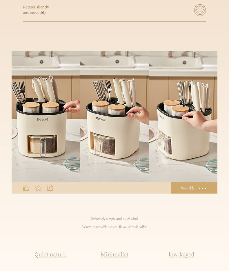Multi-functional kitchen storage rack, chopstick barrel, spice box, seasoning jar, kitchen large capacity rotating knife holder