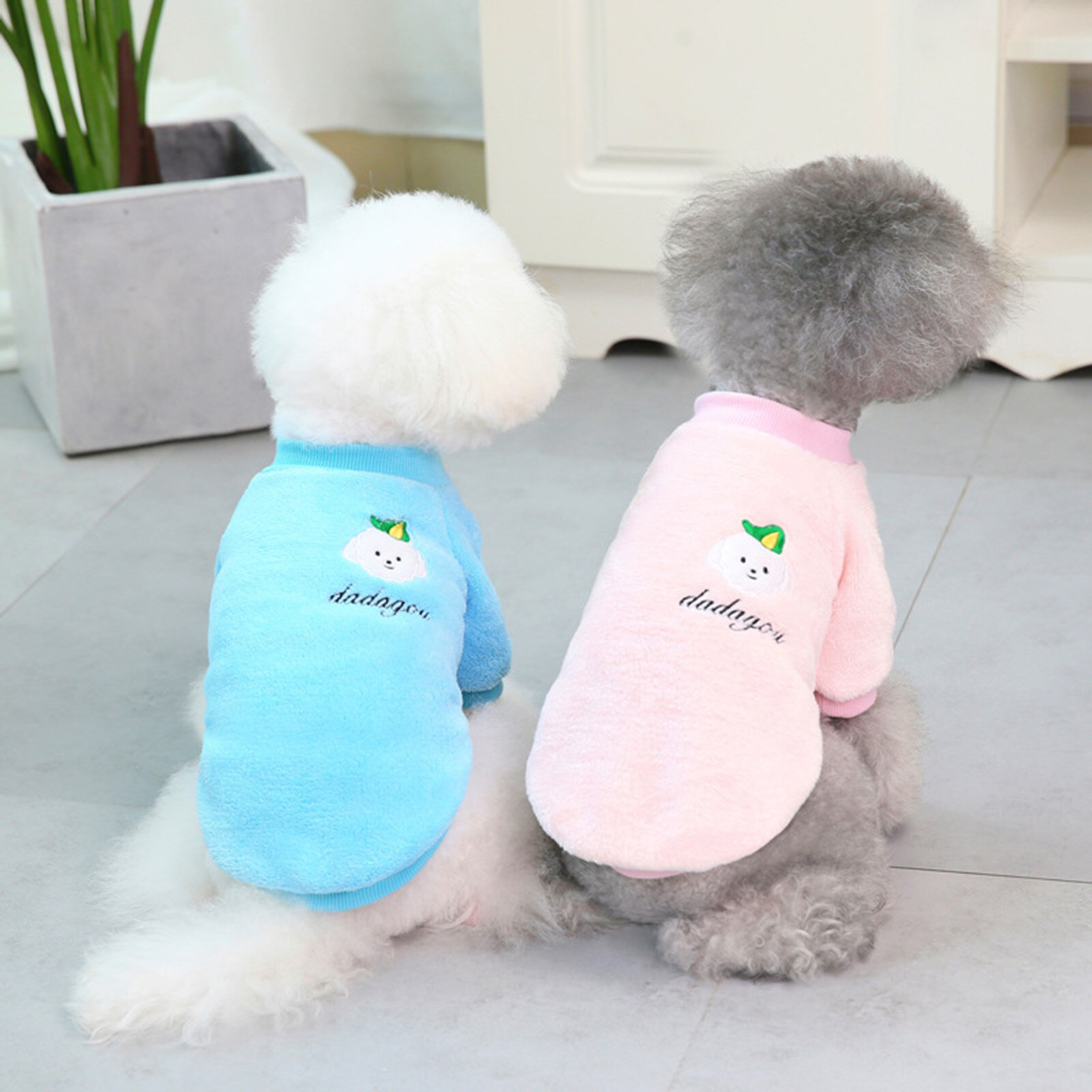 1Pc Fashion Pet Cartoon Dog Pattern Winter Keep Warmth Coral Fleece Sweatshirt Clothes Costume for Dogs Cats Puppy Kitten
