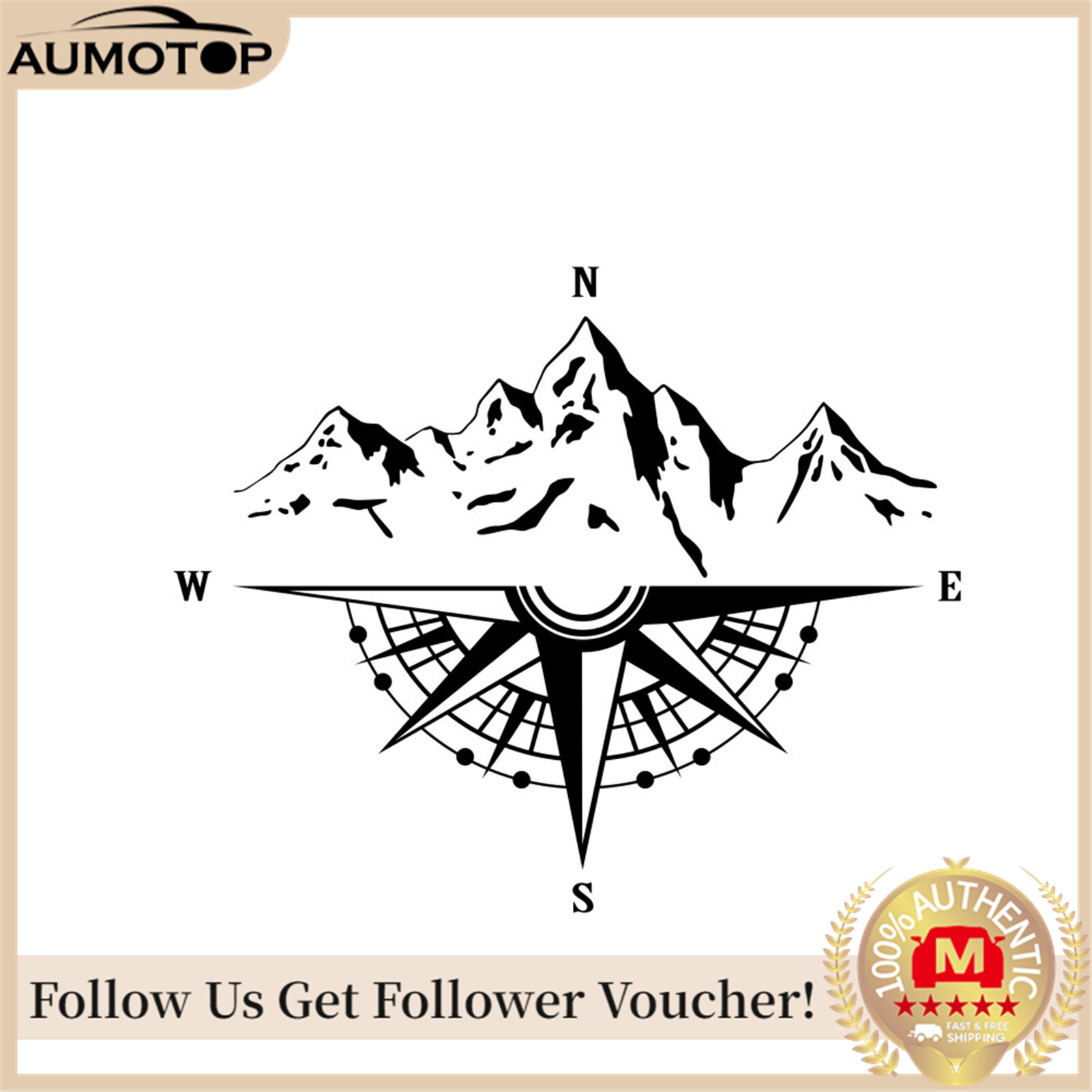 Mountain Compass Stickers, Decal for Car Hood Auto Body Side Door Compass Waterproof Stickers, Vinyl Stripe Decal Sticker for Truck SUV Off-Road Vehicles