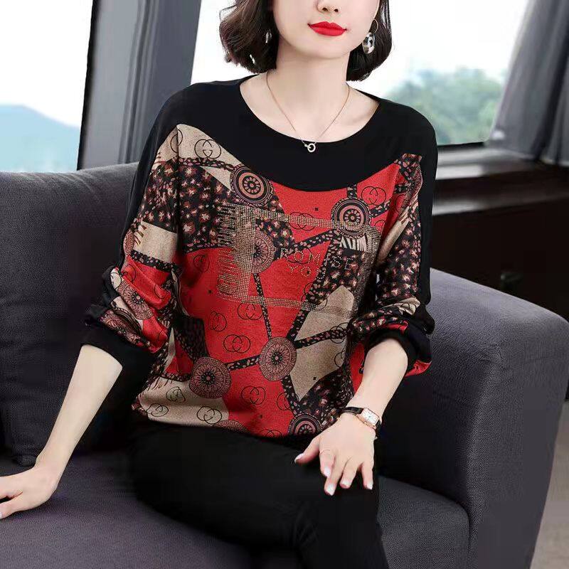 Korean Long Sleeve T-shirt for Women New foreign flavor Bat sleeve Casual Plus Size Loose Mother Clothes Retro Top Female Tees Raglan sleeves blouse Fashion