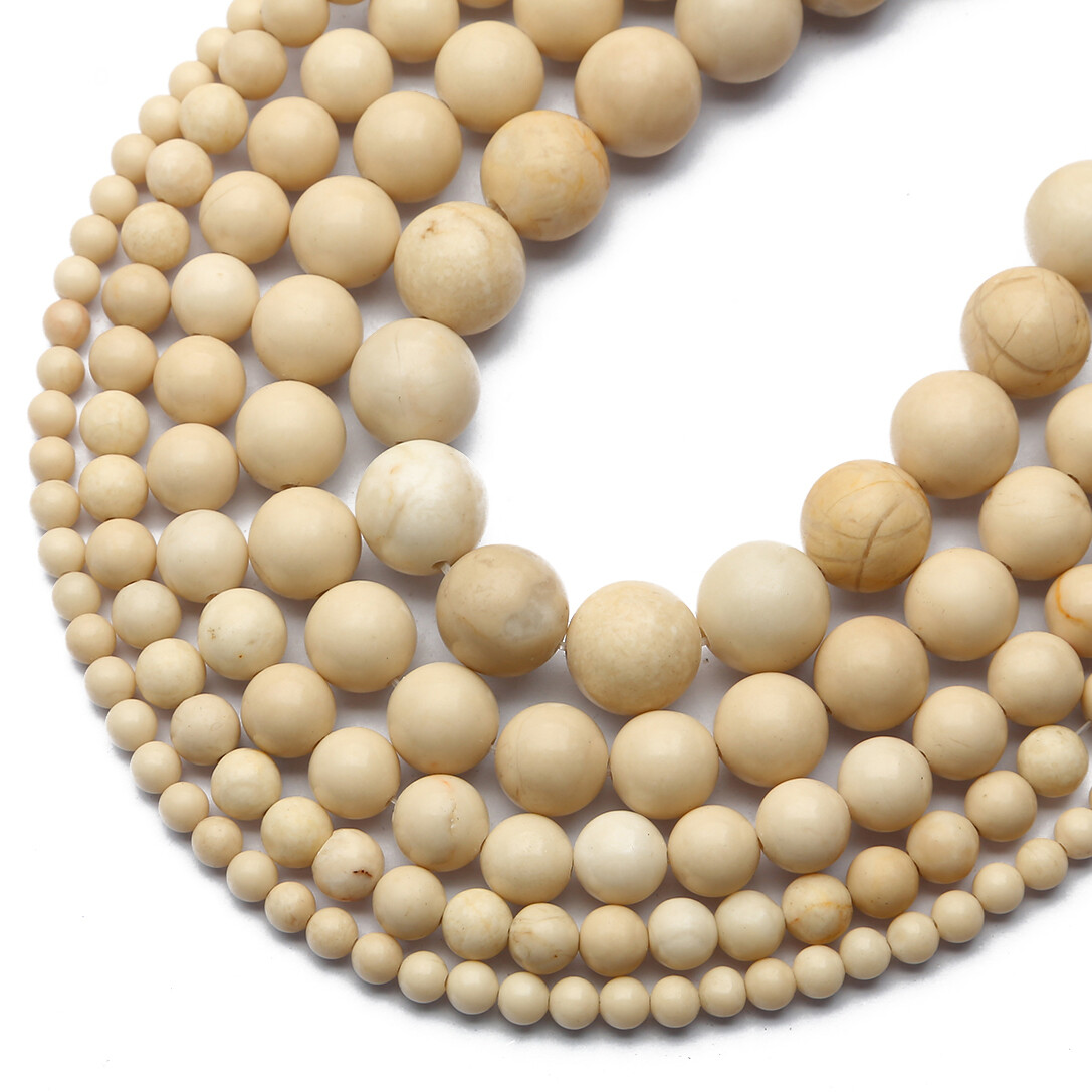 Primary Color White Fossil Round Beads 