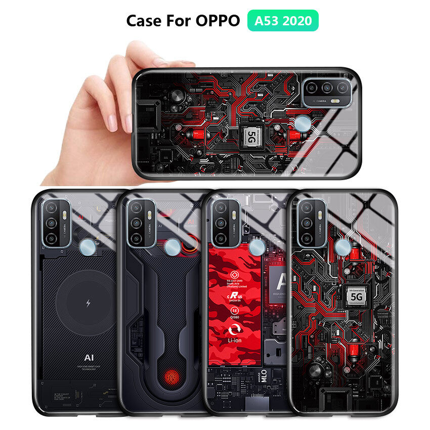 Ốp lưng Hontinga cho OPPO A53 2020 A54 Ốp lưng công nghệ bảng mạch Explorer phiên bản chủ đề khám phá Ốp lưng vỏ lưng kính cường lực vỏ điện thoại Ốp cứng cho Nam cho nam