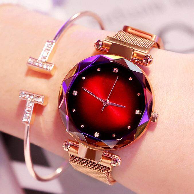 Berlian Wanita Modis Jam Tangan Magnet Buckle Langit Berbintang Watch Baja Anti Karat Mewah Emas Mawar Perempuan Tahan Air Kuarsa Kasual Jam Tangan Wanita Jam Hadiah