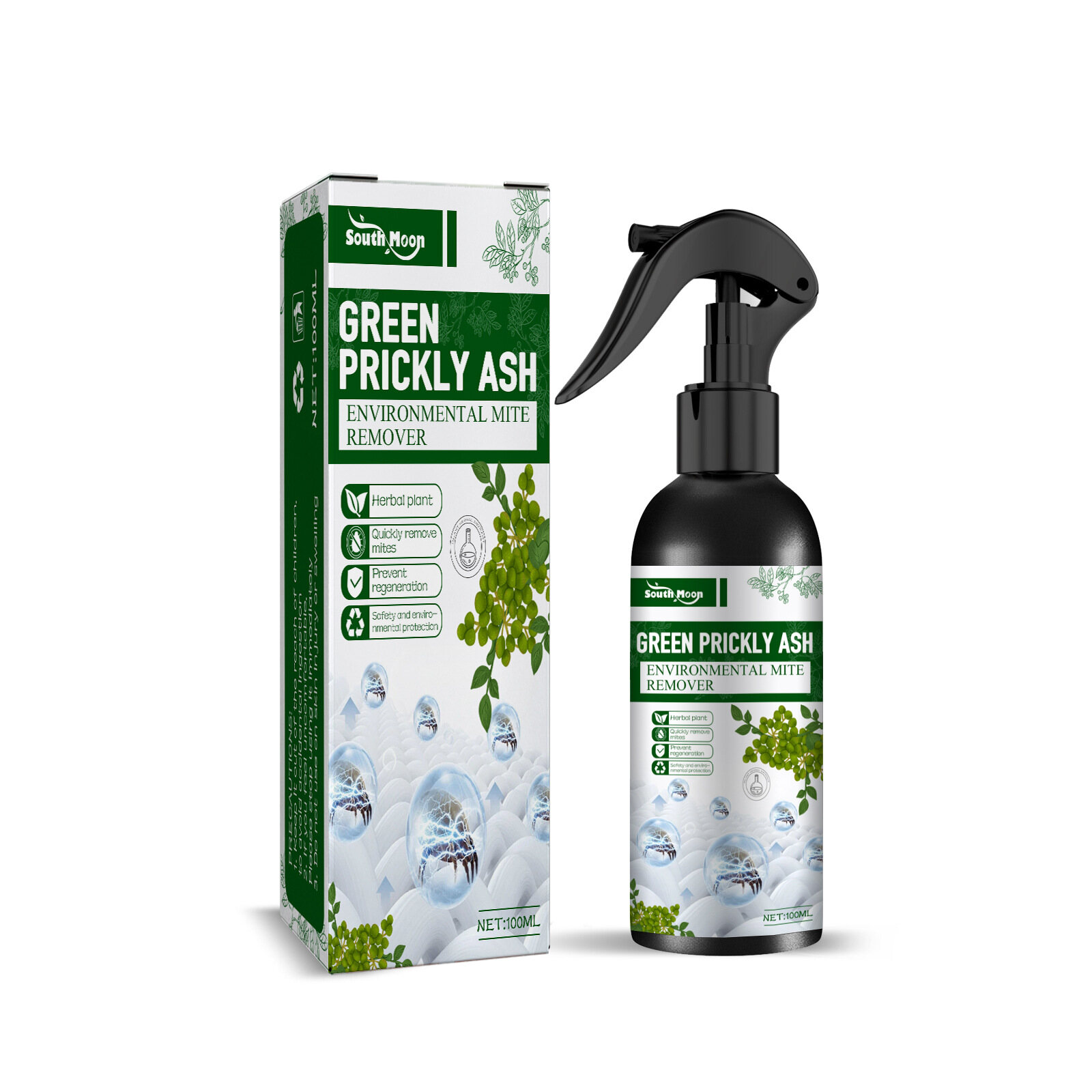 Dust Mite Killing Spray For Home Beds Sofa Indoor Mite Remover Blanket Pillow Mite Exterminating Bedbug Killer Pet Cleaner Green Prickly Ash Mite Removal Spray Bed Car Sofa No-wash Mite Removal Spray Household Mite Removal Natural Dust Collector